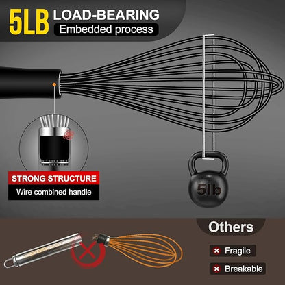 Silicone Whisks set with 7+5in mini stainless steel whisk, Non Scratch Coated 7+9+11in Whisks for Nonstick Cookware,Premium for Blending, Whisking, Beating, Frothing & Stirring