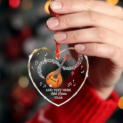 Custom Mandolin Christmas Glass Ornament 2025, Personalized Mandolin Player Xmas Ornament with Text Name & Year, Musical Instrument Christmas Tree Ornaments, Gift for Men Women Mandolinist