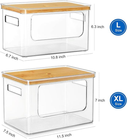 Hudgan Trash Bag Dispenser 2 Pack, Acrylic Garbage Bag Holder with Bamboo Top, Extra Large Trash Bags Holder Dispenser for Pantry Organizer and Under Sink