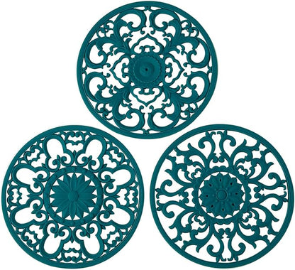 Extra Thick Silicone Trivet Mat for Hot Dishes, Hot Pots and Pans, Pot Holder, Hot Pad to Portect Your Table and Countertop, Kitchen Decor and Accessories,Teal, Set of 3