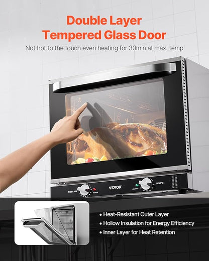 VEVOR Commercial Countertop Oven, 66L 4-Tier Toaster Ovens with Tempered Glass Door, Wire Racks Clip Tray Gloves, 2800W Electric Stainless Steel Baking Ovens for Restaurant Bakery (AC208~240V,60Hz)