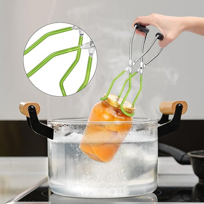 Canning Jar Lifter, Canning Tongs, Stainless Steel Jar Lifter with Rubber Grip Handle for Home Kitchen (Green)