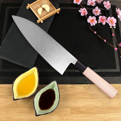 WILDMOK 7 Inch Deba Knife - Asian Usuba Salmon Sashimi Knife with German Stainless Steel Blade & Traditional Wooden Handle
