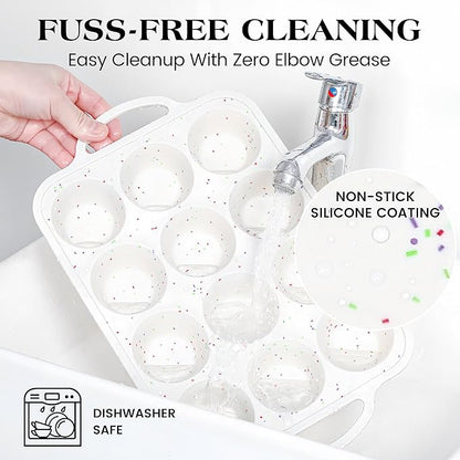 1 Pc Silicone Muffin Pan for Baking with Metal Frame, Nonstick 12 Cup Regular Size Cupcake Pan, Silicone Muffin Tray for Egg Bites (Cream)