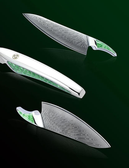 8 inch Chef Knife, Japanese VG-10 Damascus Steel Kitchen Knife, Ultra Sharp Cooking Knife with Full-tang Handle in Green Resin, LA-S9 Series