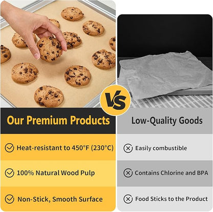 Parchment Paper Sheets, 9x13 In 120PCS Non-Stick Parchment Paper for Baking, Baking Enthusiasts, Withstands Temperatures up to 450°F, 100% Natural Wood Pulp