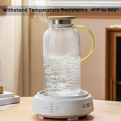 Glass Pitcher with Lid, 2 PACK 68 oz/2 Liter Vertical Water Pitcher With Serving Tray, Clear Borosilicate Glass Water Carafe for Cold Brew, Coffee, Lemonade, Iced Sun Tea,Beverage,Heat Resistant