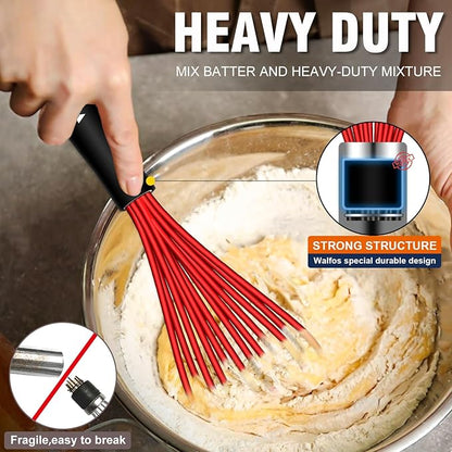 Walfos Whisk,Whisks for Cooking Non Scratch.Silicone Whisk Set of 4 Kitchen Wisk-11in Flat wisk and 7+9+11in Balloon Whisk.Nice for Mixing,Whisking and Stirring.Dishwasher Safe.(4pcs-Colorful)