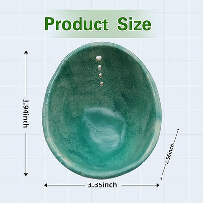 Herb Stripper, 4-Hole Design Pottery Herb Stripper,Handmade Ceramic Herb Stripper Bowl for Removing Leaves and Stems in the Kitchen (Celadon Glaze)