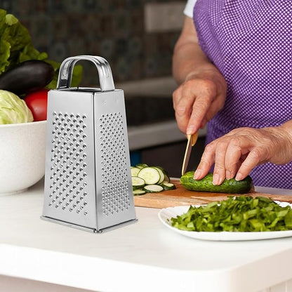 1pc Stainless Steel Vegetable Grater Portable Metal Grater 4-Sided Cheese Grater with Handle for Kitchen Restaurant (6inch)