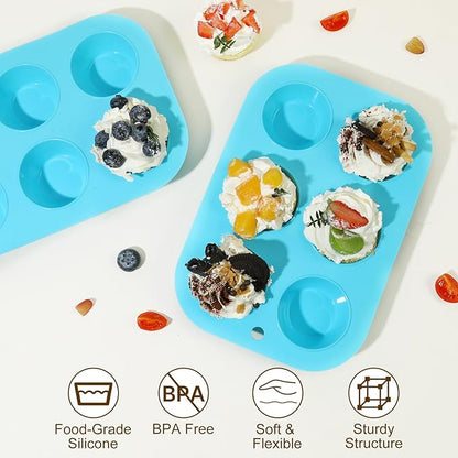 2 Pack Silicone Muffin Pan for Baking, Regular Size Nonstick Cupcake Pan, 6-Cup Silicone Muffin Tin BPA Free Dishwasher Safe, Great for Muffin Cupcake Brownie Egg Tart