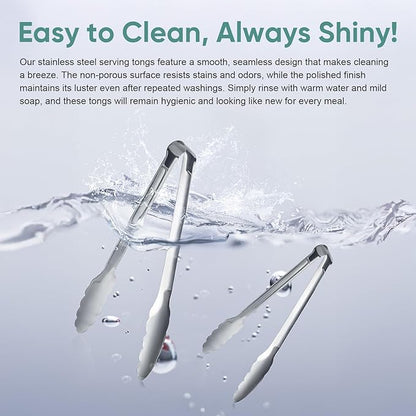 12 pieces Buffet Tongs 9'' Inches Serving Tongs Heavy Duty Stainless steel Kitchen and BBQ Utility Tong (Silver, 9inch)