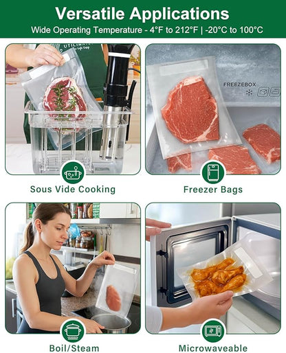 Quart Vacuum Sealer Bags for Food, 8x11 Inch, BPA Free Heavy Duty Vacuum Seal Bags for Food Saver, Freezer, Seal a Meal, Sous Vide, Meal Prep, Preprinted Labeling Area, Precut 100 count