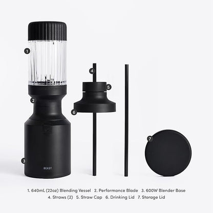 Beast Mighty 850 | Premium Compact Personal Blender | Smoothies, Shakes, Dressings, Sauces, Desserts, Dips | Blends Ice and Frozen Fruit | Includes Extra Lids and Straws | 850W (Carbon Black)