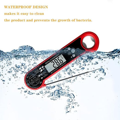 Meat Thermometer Digital with ±0.5℉ Precision, 100% Waterproof, Motion Sensing Food Thermometer for Cooking Kitchen Oven Grill Candy BBQ, Red