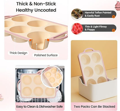 Silicone Jumbo Muffin Pan with Metal Frame, Non Stick Food Grade Silicone Large Muffin Pan, with Handles 6 Cup,BPA-Free and Dishwasher Safe, Jumbo Cupcake Pans - 2 Piece Yellow