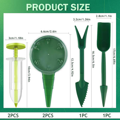 6 PCS Mini Seed Spreader, Sowing Dispenser With 5 Speeds, Small Planter Tool, Manual Seedlings Dibber and Widger Set, Handheld Sower for Tiny Seeds