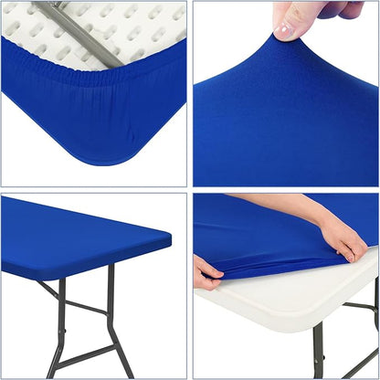 10 Pack Stretch Fabric Table Top Cap Cover, fits 8' Tables, Spandex Table Covers Washable Elastic Rectangle Tablecloth Protector for Indoor Outdoor Party Picnic Wedding, Royal Blue, 30" W x 96" L