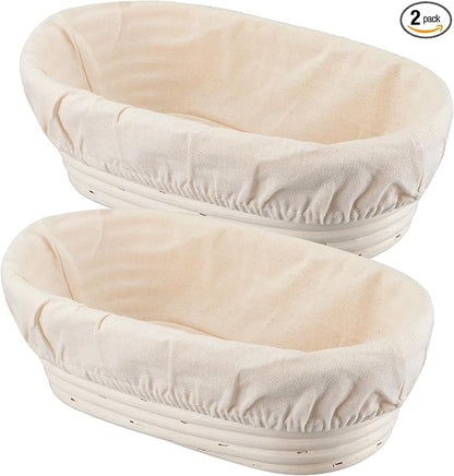 Banneton Bread Proofing Basket Banneton Basket Set Sourdough Proofing Basket Round Proofing Bowls Handmade Rattan Baskets and Liners (Oval 10 inch set of 2)