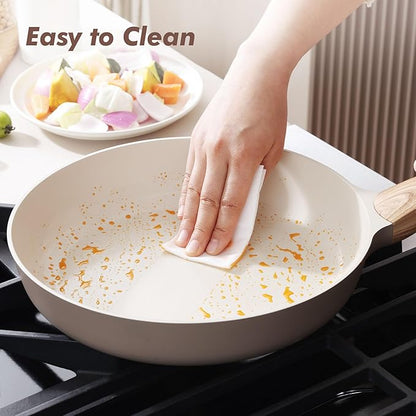 SENSARTE Ceramic Nonstick Frying Pan Skillet with Lid 8inch Non Stick Pan Omelet Pans, Non-toxic Healthy Kitchen Cooking Chef's Pan, Free of Intentionally Added PFAS/PTFE, Induction Compatible, Taupe