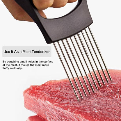 JAYVAR Onion Holder for Slicing, Onion Cutter Vegetable Chopper, Stainless Steel Tomato Slicer Vegetable Cutter for Potato, Avocados, Eggs, Food Slicer Assistant Tool for Fruit Lemon and Meat