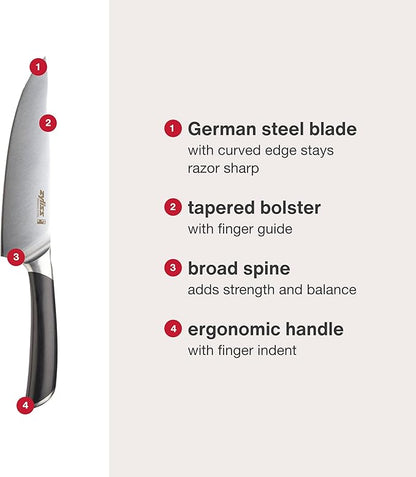 Zyliss Comfort Pro Chef's Knife - Ice Hardened Stainless Steel Kitchen Knife - Tarnish-Free and Rust-Resistant Kitchen Cutlery - Black/Stainless Steel - 8 inches