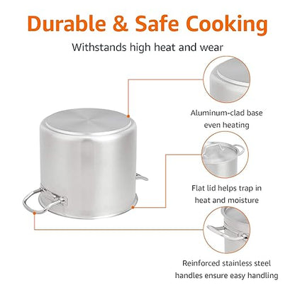 Amazon Basics 12 quarts Stainless Steel Aluminum-Clad Stock Pot with Cover