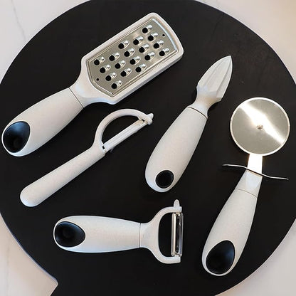 Beille 4pc Wheat Straw Kitchen Utensils Peeler Pizza Cutter Scoop and Grater