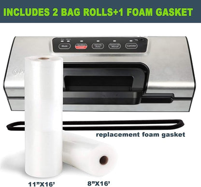 Precision Vacuum Machine,Pro Food Sealer with Built-in Cutter and Bag Storage(Up to 20 Feet Length), Both Auto&Manual Options,2 Modes,Includes 2 Bag Rolls 11”x16’ and 8”x16’,Compact Design