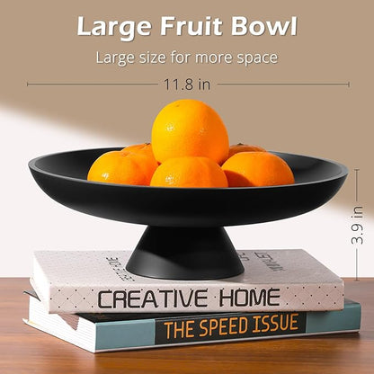 Large Decorative Bowl for Home Decor, Large Fruit Bowl for Kitchen Counter, Key Bowl for Entryway Table (Black, Pedestal)