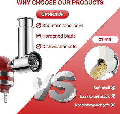 Stainless Steel Slicer Shredder Attachment for KitchenAid Stand Mixer, For Kitchenaid Cheese Grater Attachment, Salad Maker, Grinding Powder, Cheese Kitchenaid Attachment with 4 Blades