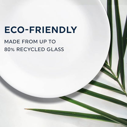 Corelle Vitrelle 8-Piece Dinner Plates Set Triple Layer Glass and Chip Resistant, Lightweight Round Plates, Winter Frost White
