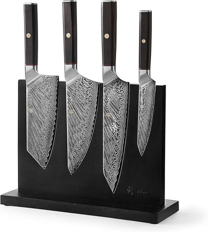 Wakoli Damascus Chef Knife Set with Magnetic Block – 4-Piece Professional Kitchen Knife Collection | Genuine 67-Layer Damascus Steel Blades | Ergonomic Dark Oak Wood Handles (Culinary Asia)