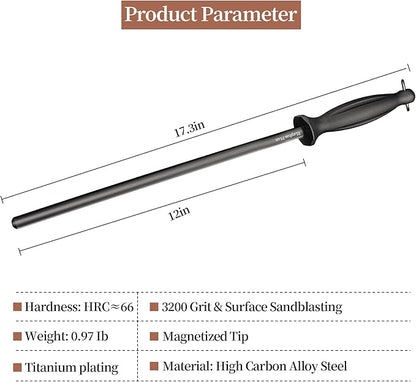 Efficient 12 Inch Honing Steel Sharpening Rod Knife Sharpener Steel For Kitchen Knives High Hardness, Honing Rod With Gift Box