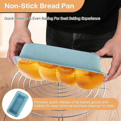 3-Piece Non Stick Bread Pans, 9x5 Inch Stackable Loaf Pan, Advanced Carbon Steel Bread Pans for Homemade Bread, Cakes, Lasagna, Sandwich - Oven-Safe & Easy Clean