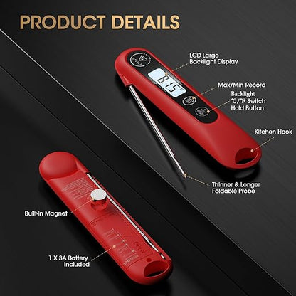 DOQAUS Digital Meat Thermometer, Instant Read Food Thermometer for Cooking, Kitchen Probe with Backlit, Cooking Temperature Probe for Turkey, Grill, BBQ, Baking, Bread, Sourdough