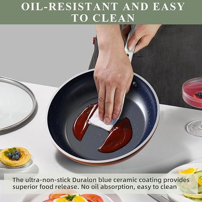 Nuwave 7pc Cookware Set Healthy Duralon Blue Ceramic Nonstick Coated, Diamond Infused Scratch-Resistant, PFAS Free, Oven Safe, Induction Ready & Evenly Heats, Tempered Glass Lids & Stay-Cool Handle