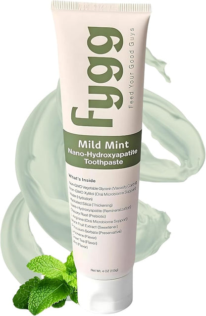 Fygg Fluoride Free Toothpaste, Nano Hydroxyapatite (Mild Mint) | Dentist Recommended - for Remineralizing, Whitening, & Sensitive Teeth - Premium Tooth Paste for Adults & Kids Oral Care (4oz)