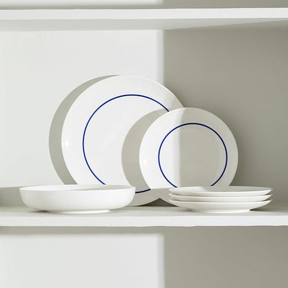 Stone Lain Luna 24-Piece Porcelain Dinnerware Set, Plates and Bowls Set, Dish Set for 8, Blue