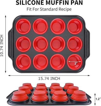 Silicone Muffin Pans for Baking with Metal Reinforced Frame, Nonstick Cupcake pans 12 regular size, Muffin Tin Easy to Pop, Silicone Egg Bite Molds for Oven Dishwasher Safe