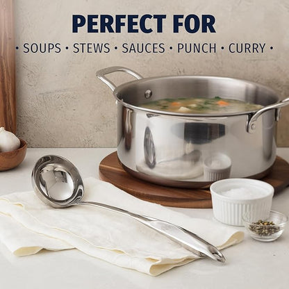 Zulay Kitchen Stainless Steel Soup Ladle - 13” Large Ladle for Soups, Stews & Sauces - Durable, Heat-Resistant, Rust-Proof & Dishwasher Safe Kitchen Utensil with Ergonomic Handle