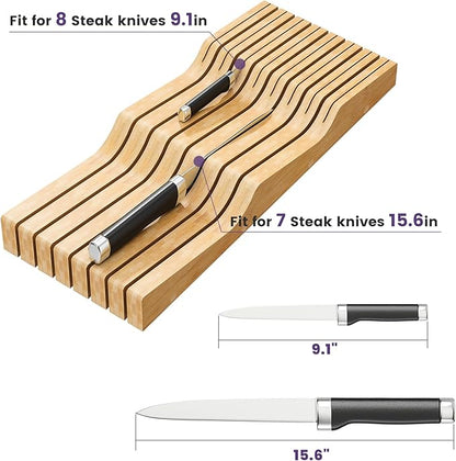Bamboo In-Drawer Knife Block for 15 Knives(Not Included), Knife Drawer Organizer,Knife Holder Countertop,Block Knife Storage Organizer for Kitchen