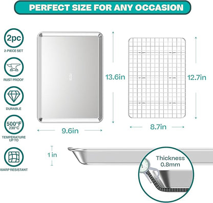 Baker's Secret Non Toxic Bacon Tray for Oven, PTFE, PFAS, PFOA Free, 100% Recycled Aluminum, Bakeware Set Cookie Sheet 18" with Stainless Steel Rack Never Rust - The Natural Aluminum Collection