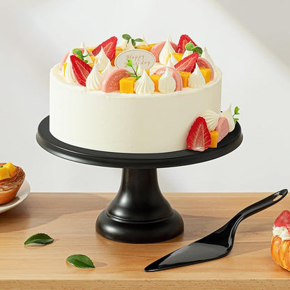 JOYMAY 9.6 Inch Bamboo Fiber Cake Stand, Round Cake Holder, Cake Plate with Detachable Base, Dessert Table Display Set, Cake Decorating for Birthday Party Baking Gifts for 6inch, 8inch Cakes (Black)
