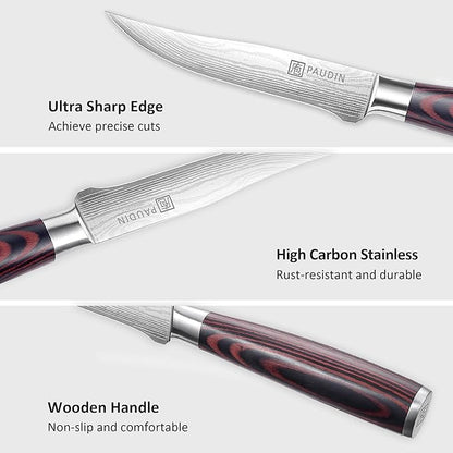 PAUDIN Utility Knife 5 Inch Kitchen Knife, Ultra Sharp High Carbon Stainless Steel Small Chef Knife with Sheath, Kitchen Utility Knife with Ergonomic Pakkawood Handle
