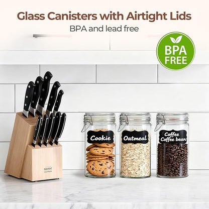ComSaf Glass Jars with Airtight Lid Set of 3, Mason Jars 32 oz, Pickling Jar, Canning Jar 32oz, 32 oz Glass Containers with Lids for Kitchen, Pickle, Flour, Cereal, Pasta, Sugar, Herb