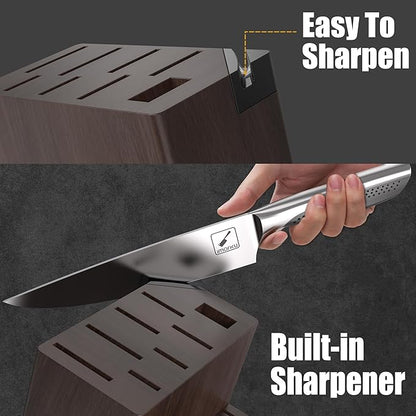 imarku® Knife Set, 15-Pieces HC Stainless Steel Kitchen Knife Set With Built in Knife Sharpener, Razor-Sharp Blade Knife Block Set With Non-Slip Handle, Dishwasher Safe, Best Birthday Gifts