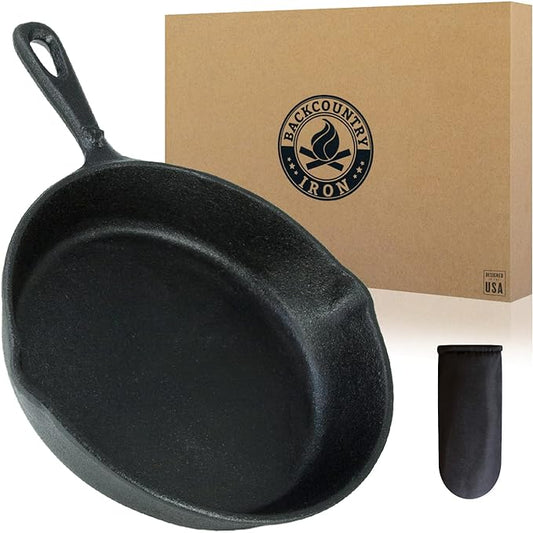 Backcountry Iron 8 Inch Round Medium Pre-Seasoned Cast Iron Skillet