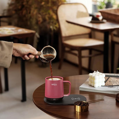 Temperature Control Smart Mug, Self Heating Coffee Mug LED Display, 180 Min Battery Life - Hot up to 149℉ Fast Wireless Charger Base Improved Design coffee serving sets(12oz, Dusty Rose)