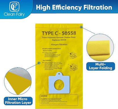 CF Clean Fairy 20Pack Replacement Micro Filtration Vacuum Bags Compatible With Kenmore C&Q 5055, 50557, 50558 Canister Vacuums
